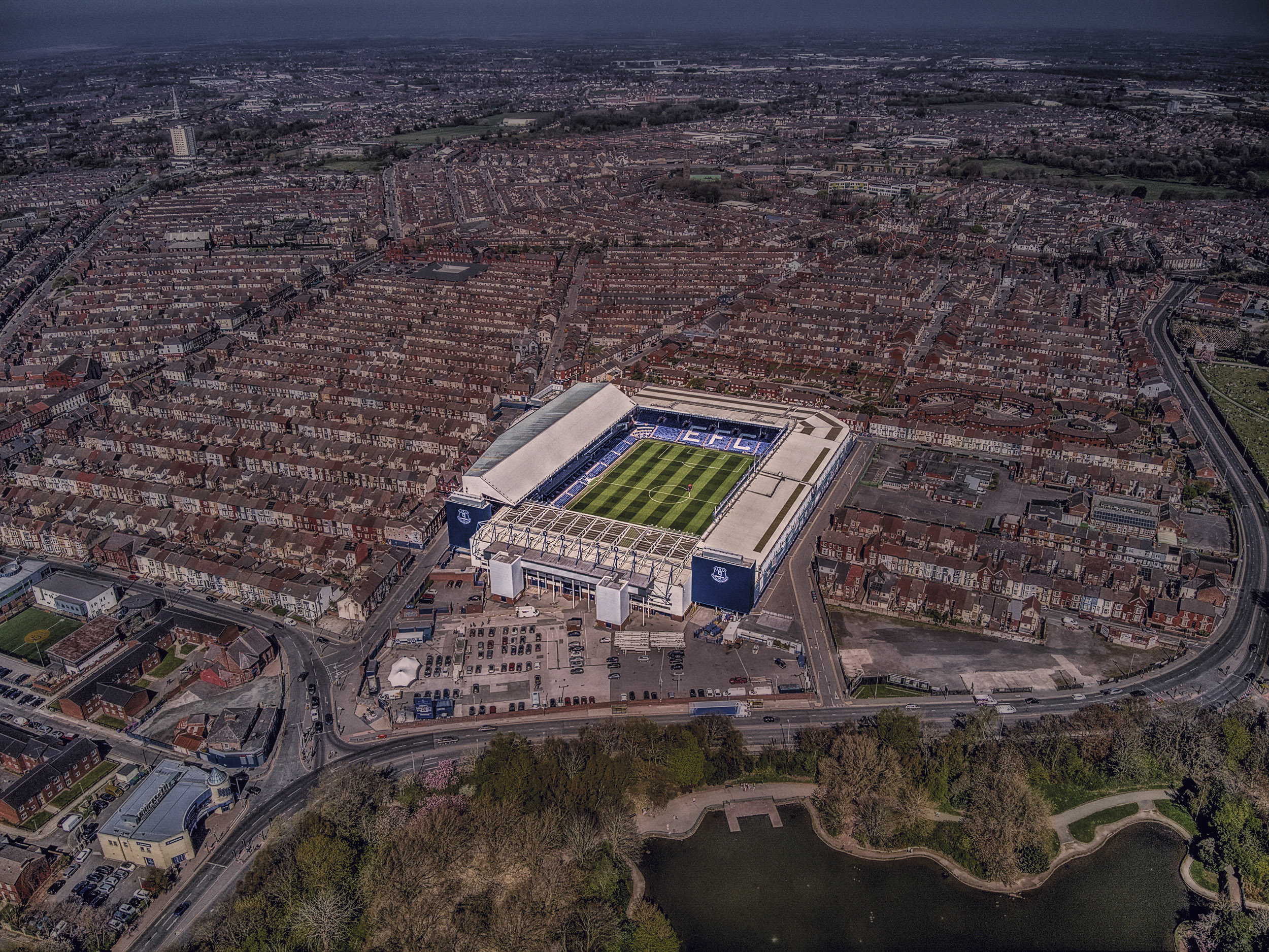 Aerial photograph of Everton's stadium