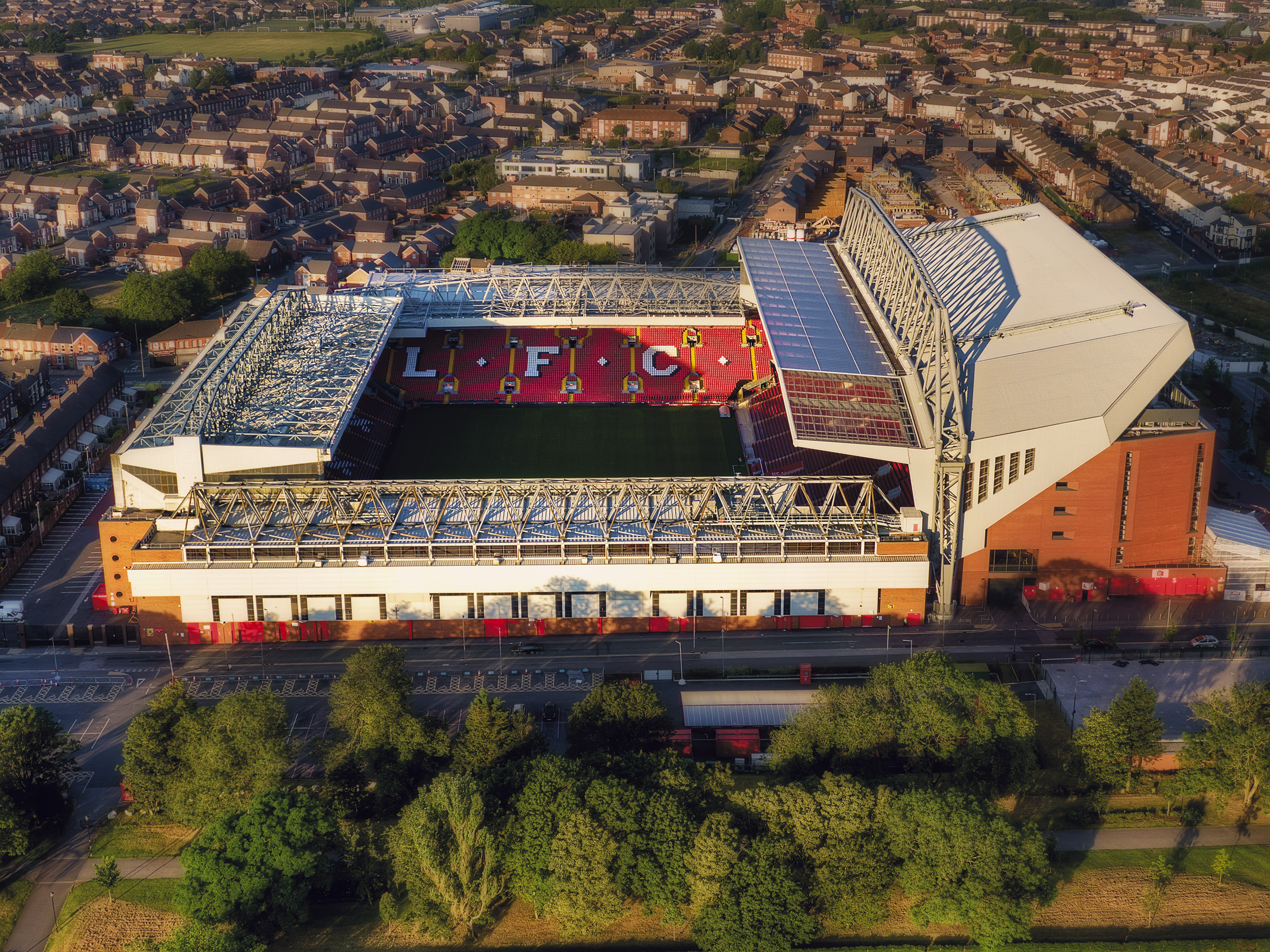 Aerial photograph of Liverpool's stadium